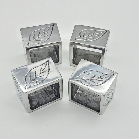 Pier 1 Silver Pewter Etched Leaves Square Napkin Rings - Picture 5 of 6